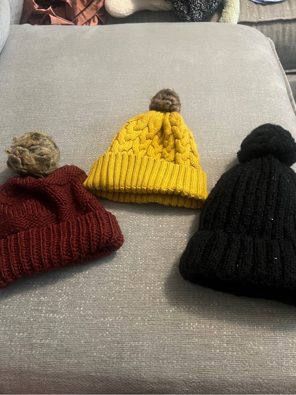 Knit Pom Beanie - Yellow, Burgundy, Black